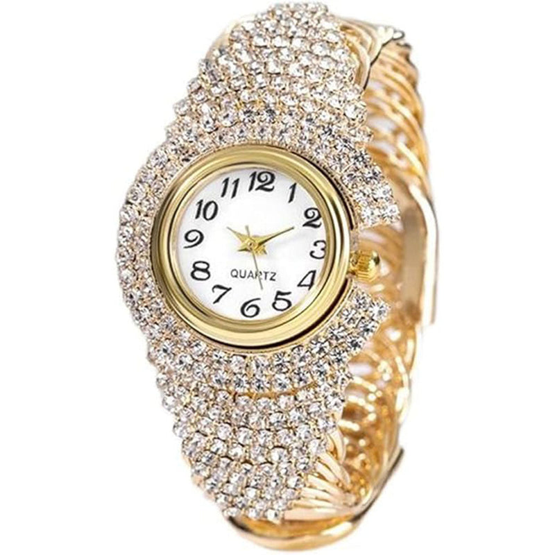 Elegant Crystal Bangle Analog Quartz Watch with Round Dial